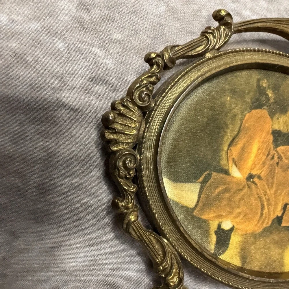 Vintage Small Ornate Brass Easel Back Picture Frame Made In Holland